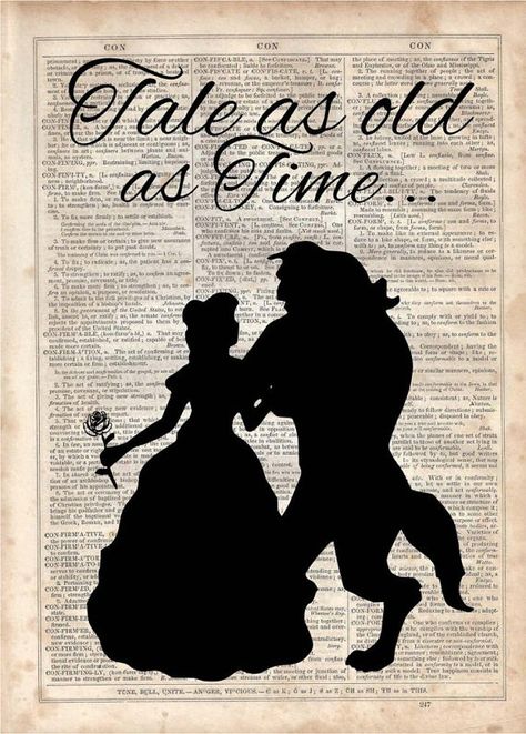 Tale as Old as TimeBeauty and the beast by MySilhouetteShoppe Fera Disney, Disney Wall Art, Notes Paper, Silhouette Pictures, Beauty And The Beast Party, Silhouette Wall Art, Dictionary Art Print, Disney Wall, Tale As Old As Time