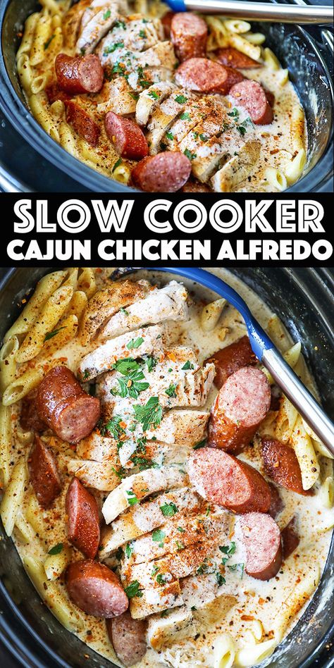 Cajun Chicken Alfredo Recipe, Slow Cooker Cajun Chicken Alfredo, Slow Cooker Cajun, Salsa Alfredo, Chicken Alfredo Recipe, Crockpot Pasta Recipes, Cajun Chicken Alfredo, Resep Pasta, Chicken Alfredo Recipes