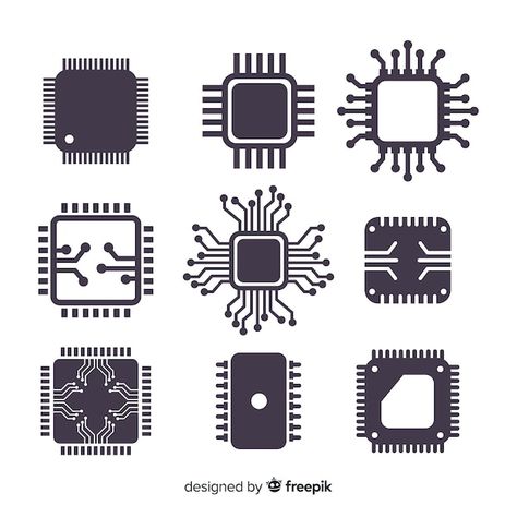 Modern cpu collection with flat design P... | Premium Vector #Freepik #vector #design #technology #computer #science Graphic Design Technology, Computer Design Graphics, Technology Graphic Design, Computer Tattoo, Circuit Tattoo, Biomech Tattoo, Electronic Tattoo, Tech Tattoo, Cyberpunk Tattoo