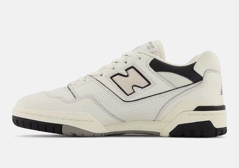 New Balance 550 Cream Black, New Balance 550 Cream, New Balance 550 Sea Salt, 550 Sea Salt, 80s Silhouette, Suitcase Essentials, N Logo, Balance Design, Perforated Leather