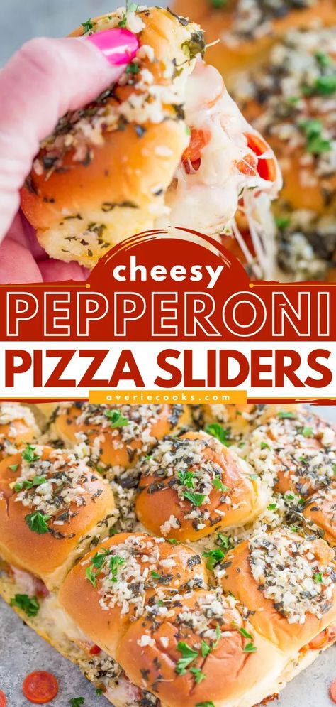 Pepperoni Pizza Sliders — Pizza by way of supremely cheesy sliders!! EASY, ready in 15 minutes, and perfect for parties because everyone LOVES them! Totally IRRESISTIBLE!! Pepperoni Appetizers Easy, Pizza Sliders Hawaiian Rolls, Cheesy Sliders, Pepperoni Sliders, Sliders Pizza, Pepperoni Pizza Sliders, Entertaining Backyard, Sliders Easy, Pizza Sliders