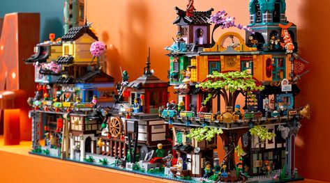 Lego Ninjago City Gardens, Ninjago Lego Sets, Lego City Display, Lego Cyberpunk, Lego Ninjago City, Ninjago City, Lego Village, City Gardens, Lego Land