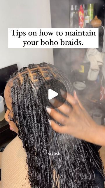 London braider|Knotless braids on Instagram: "Boho braids maintenance series 🥳🥳🥳 A lot people been complaining that their boho braids doesn’t last long, I will be teach you all on how to make yoie braids to last longer and still look good. Follow for my tips #braidsbraidsbraids #braidstips #bohobraids #viralvideos #explorepage✨ #hairtutorial #braids #maintenance #goddessbraids #bohostyle" Maintain Boho Knotless Braids, How To Take Care Of Boho Knotless Braids, Boho Knotless Braids Maintenance, How To Maintain Boho Knotless Braids, How To Keep Boho Braids From Tangling, How To Refresh Boho Knotless Braids, How To Take Care Of Boho Braids, How To Maintain Boho Braids, Ways To Style Boho Knotless Braids