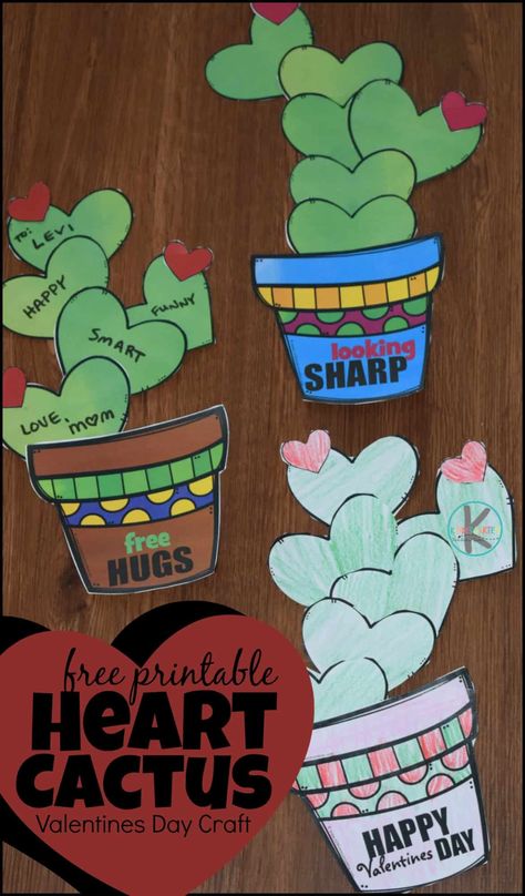 Craft For Valentines Day, Kindergarten Valentine Crafts, Heart Cactus, Valentines Day Craft, Free Printable Valentines, Kindergarten Valentines, Valentine Art Projects, Cactus Craft, February Crafts