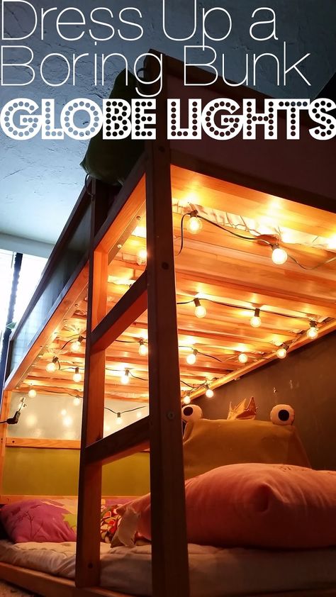 Dress Up a Boring Bunk Bed: Globe Lights Bunk Bed Lights, Bunk Bed Decor, Bunk Beds For Kids, Modern Bunk Beds, Beds For Kids, Bottom Bunk, Cool Bunk Beds, Bunk Beds With Stairs, Bunk Bed Designs