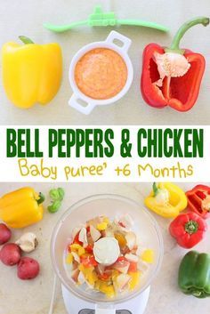 Peppers are not a so common choice for baby purees (maybe for their distinctive flavor ??) even if from a nutritional point of view they are a wonderful idea ;-) They can be introduced in your baby's diet starting from 6 months of age. Of course I'm not talking about hot Peppers (they will literally burn your baby's mouth and cause a not so fun diaper rash!!) but Bell Peppers, the sweet ones, are such a lovely first food! From a nutritional point of view Bell Peppers are a good so... Bell Pepper Chicken, Baby Purees, Baby Food By Age, Diy Baby Food, Healthy Baby Food, Baby Puree Recipes, Baby Puree, Organic Baby Food, Homemade Baby Foods