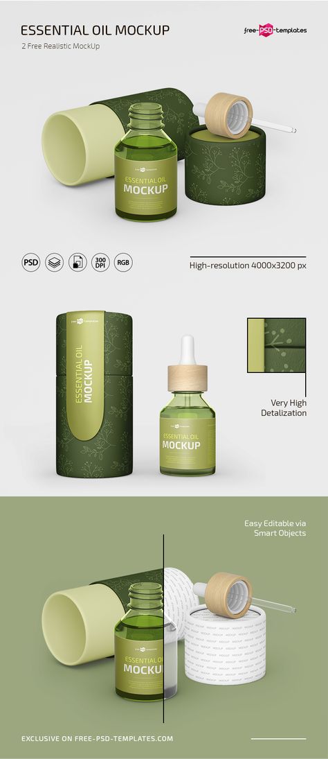 Free PSD Essential Oil Mockup Template | Free-PSD-Templates Supplements Packaging, Mockup Template Free, Essential Oil Labels, Psd Template Free, Essential Oil Bottles, Bottle Packaging, Bottle Mockup, Packaging Mockup, Cosmetic Packaging