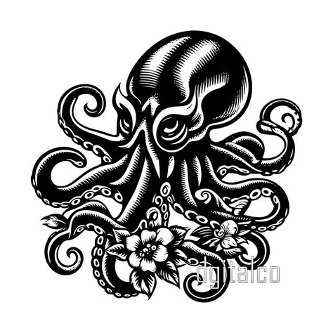 Explore the allure of Octopus Tattoos. Discover the deep symbolism of adaptability and strength in this Old School design. Get inspired to ink this masterpiece! 🐙 #OctopusTattoo #TattooArt #Symbolism #InkYourStory #OldSchoolTattoo American Traditional Octopus Tattoo, American Traditional Octopus, Traditional Tattoo Octopus, Traditional Octopus Tattoo, John Tattoo, Old School Art, Half Sleeve Tattoos Sketches, Old School Design, Dr Manhattan