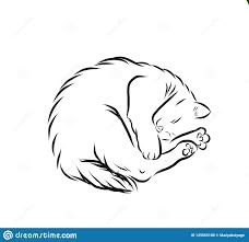 Kitty Is Sleeping Curled Illustration Of A 2D Contour In Black White. Stock Illustration - Illustration of outline, asleep: 125565100 Meow Tattoo, Cat Silhouette Tattoos, Cat Outline Tattoo, Tattoo Gato, Sleeping Drawing, Kitty Tattoos, Cat Tattoo Simple, Kitty Tattoo, Natural Pet Care