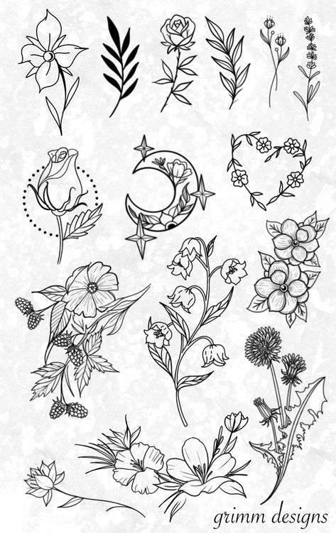 Illustrative Floral Tattoo, Flower Art Design, Flowers Digital Art, Floral Drawings, Tattoo Outline Drawing, Spooky Tattoos, Floral Png, Drawing Clipart, Background Drawing