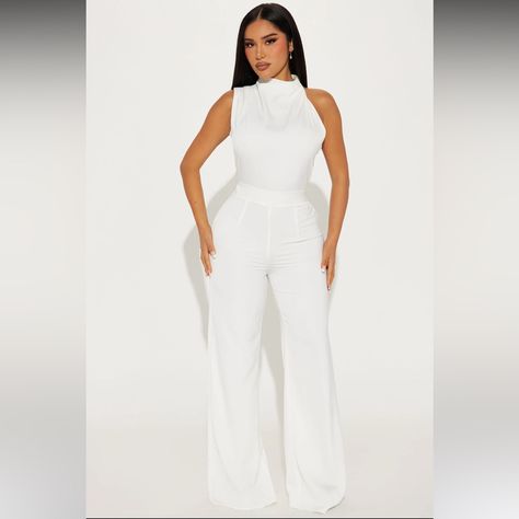 Brand New Never Worn Excellent Condition Fashion Nova Jumpsuits & Rompers, All White Outfit Black Women, White Jumpsuit Outfit, All White Jumpsuit, Ivory Jumpsuit, Classy Jumpsuit, Fashion Nova Jumpsuit, Professional Outfits Women, Brown Hats