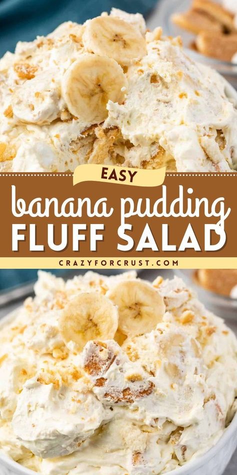 Here's a simple dessert recipe that's better than the traditional! This dessert salad is an easy-to-make sweet treat that's no-bake. Full of Nilla Wafers, every bite of this banana pudding fluff salad is so good! Banana Pudding Fluff, Pudding Fluff, Keto Pudding, Fluff Salad, Easy Banana Pudding, Dessert Halloween, Banana Pudding Recipe, Avocado Pudding, Fluff Recipe