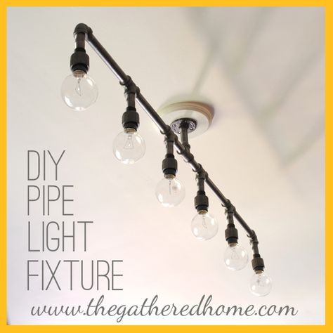 The Gathered Home: How To Make A Fabulous Plumbing Pipe Light Fixture! Diy Pipe Light Fixture, Diy Pipe Light, Fluorescent Light Fixture, Plumbing Pipe Furniture, Luminaire Original, Diy Light Fixtures, Diy Lampe, Lights Hanging, Diy Pipe