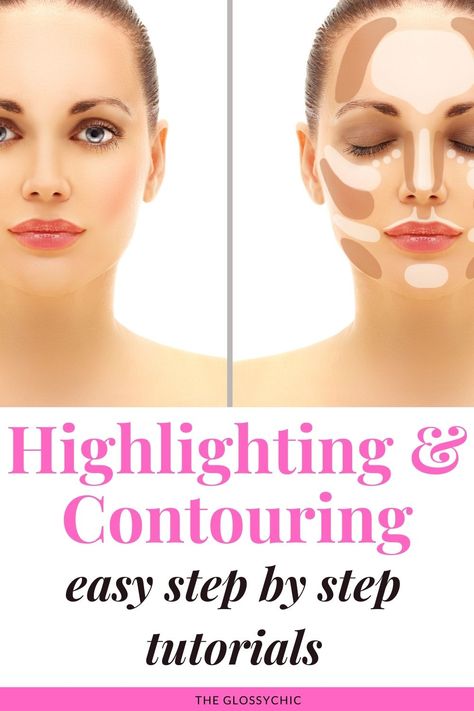 contouring and highlighting, easy step by step tutorials Where To Put Contour And Highlight, Easy Contouring For Beginners, Bronzer Tutorial, How To Do Eyeshadow, Highlight Tutorial, Easy Contouring, How To Contour Your Face, Highlighting And Contouring, Contouring For Beginners