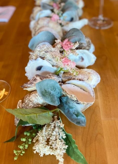 Oyster Shell Garland Diy, Shell Garland Diy, Beach Candles Diy, Oyster Shell Tree, Oyster Shell Garland, Oyster Shell Candle Holder, Seashell Garland, Oyster Shells Decor, Shell Tree