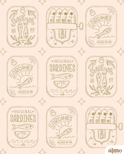 Is there anything more fun for a former graphic designer to draw than imaginary packaging? Mix in a super fun sardine trend and you can’t go wrong! I’m loving these sketchy little fishy friends. 🎣⁣⁣ ⁣⁣⁣⁣⁣⁣ ⁣⁣⁣⁣⁣⁣ ⁣⁣⁣⁣⁣⁣ ⁣⁣⁣⁣⁣⁣ ⁣⁣⁣⁣⁣⁣ ⁣⁣⁣⁣⁣⁣ ⁣⁣⁣⁣⁣⁣ #artlicensing #patternsforproducts #surfacedesign #surfacepatterndesign #femaleillustrator #illustratorsofinstagram #patterndesign #theydrawandcook #sardinepattern #packaginpattern #sardineillustration #packagingillustration #sardinetins Sardines Can Drawing, Sardines Illustration, Sardines Can, Can Drawing, Art Licensing, Surface Pattern Design, Surface Pattern, Repeating Patterns, Lettering Design