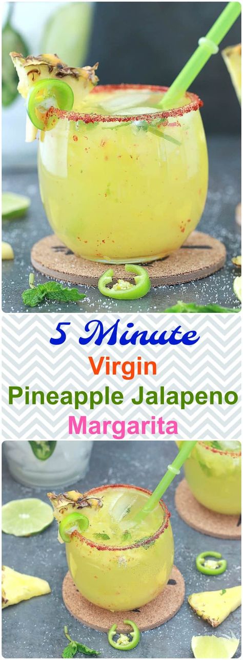 Pineapple Jalapeno Margarita, Virgin Margarita, Easy Mocktail Recipes, Virgin Drinks, Pineapple Margarita, Jalapeno Margarita, Summer Bash, Drink Recipes Nonalcoholic, Spicy Margarita