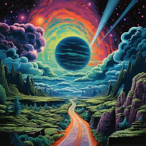 Trippy Landscape Art, Coolest Backgrounds, Easy Graffiti Art, Ufo Painting, Trippy Landscape, Dreamy Paintings, Square Wallpaper, Imac Wallpaper, Easy Graffiti