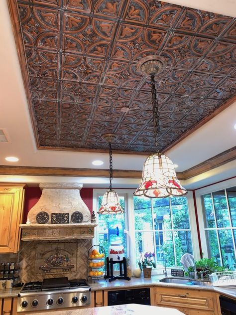 Kitchen Coffered Ceiling – Photo Contest Kitchen Coffered Ceiling, Coffered Ceiling Kitchen, Victorian House Colors, Pressed Tin Ceiling, Pvc Ceiling Tiles, Faux Tin Ceiling, Faux Tin Ceiling Tiles, Ceiling Types, Decorative Ceiling Tile