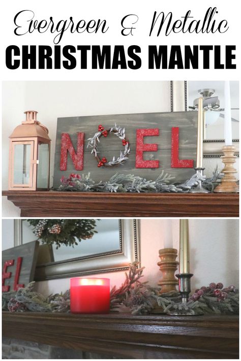 Create this rustic Evergreen and Metallic Christmas mantle with these tips.  Use natural evergreen and metal pieces to make a stunning Christmas mantle. #christmas #homedecor Natural Garland, Easy Diy Christmas Ornaments, Popsicle Stick Christmas Crafts, Mantle Christmas, Fun Winter Crafts, Winter Diy Crafts, Evergreen Christmas, Diy Crafts Christmas, Money Savvy