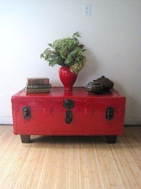 Treasure Chest Coffee Table - Ideas on Foter Funky Coffee Tables, Trunk Redo, Trunk Makeover, Trunk Coffee Table, Metal Trunks, Painted Trunk, Coffee Table Trunk, Antique Trunk, At Home Furniture Store