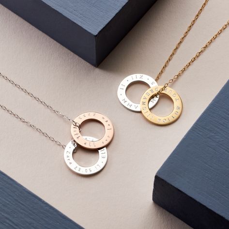 Mixed Rings, Double Circle Necklace, Circle Designs, Message Necklace, Ring Pendant Necklace, Circle Necklace, Full Circle, Circle Design, Roman Numerals