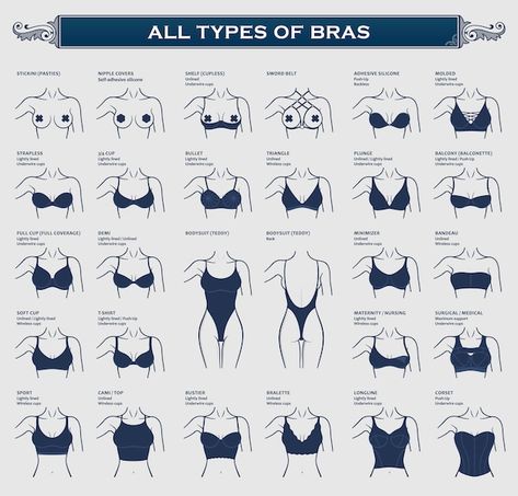 Pola Bra, Types Of Bras, Clothing Guide, Fashion Dictionary, Fashion Terms, Clothing Design Sketches, Fashion Vocabulary, Bra Types, Drawing Clothes