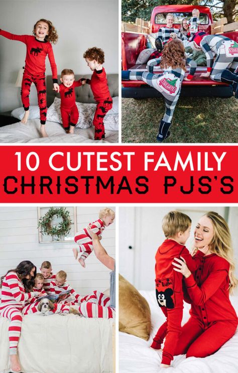 Top 10 Cutest Matching Family Christmas Pajamas! #christmas #family #pajamas #christmasideas Matching Family Christmas Pajamas Photoshoot, Family Christmas Photos Pajamas, Family Christmas Pictures In Silk Pajamas, Outdoor Pajama Christmas Pictures, Matching Pj Family Photo, Pj Family Christmas Pictures, Family Christmas Pictures On Bed, Matching Pjs Family Christmas Photo, Diy Christmas Pajamas Family