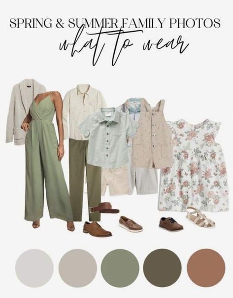 Family Of 5 Color Scheme, Spring Family Photoshoot Outfits 2023, Desert Color Palette Family Pictures, Family Photoshoot Pastel Colours, Colour Palette Family Photoshoot, Family Photo Shoot Neutral Colors, Family Session Color Palette, Green Themed Family Photos, Newborn Family Photo Outfits Color Schemes