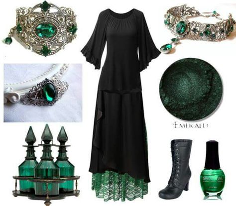 Love Emerald Witch, Wiccan Clothing, Strega Fashion, Boho Goth, Estilo Hippy, Sewing Dress, Morticia Addams, By Any Means Necessary, Witch Fashion