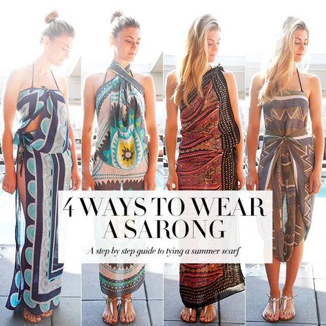 http://www.harpersbazaar.com/fashion/fashion-articles/how-to-tie-a-sarong How To Tie A Sarong, Sarong Tying, Sarong Dress, Sarong Wrap, Sarong Skirt, Beach Sarong, Bali Fashion, Fashion Articles, Summer Scarves