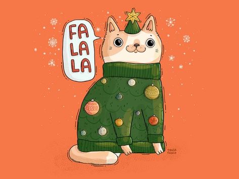 coffee cat by Nicoleta Morari on Dribbble Drawn Cats, Sticker Inspo, Coffee Cat, Cute Cat Illustration, Diy Christmas Ornaments Easy, Christmas Greenery, Screen Saver, Diy Christmas Cards, Cat Christmas