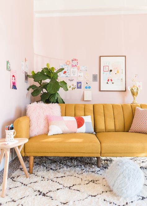 Napping at Work is a Thing Ruang Tv, Yellow Couch, Yellow Sofa, Pink Living Room, Yellow Home Decor, Living Room Remodel, Design Del Prodotto, Boho Interior, Room Remodeling