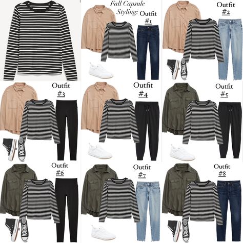 Easy how to style guide on how to style the long sleeve black and white stripe tee from my #capsulewardrobe! #fallcapsulewardrobe #fallfashion #fallstyle #oldnavy #oldnavystyle #oldnavyoutfit #aerie #lumberjackwafflebuttonup #LTKBacktoSchool Follow my shop @maurices.finds on the @shop.LTK app to shop this post and get my exclusive app-only content! #liketkit #LTKunder50 #LTKstyletip @shop.ltk https://liketk.it/4ha9z Black Shirt White Stripes Outfit, Stripe Tee Outfit, White Striped Shirt Outfit, Tee Outfits, Black And White Striped Shirt, Old Navy Outfits, Fashion Templates, Stripe Outfits, Stripe Tee