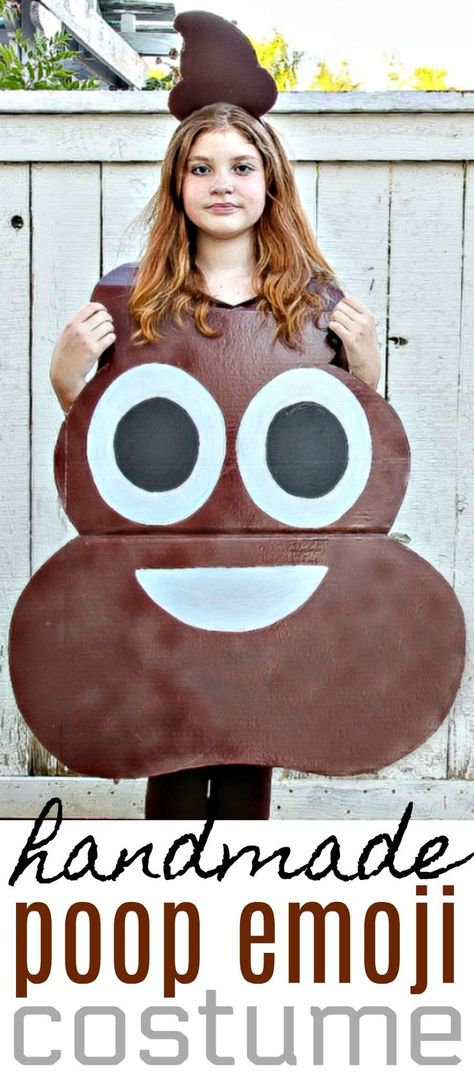 DIY Poop Emoji Costume - How to make a handmade no-sew poop emoji costume for Halloween #poopemoji #halloween #costume Fantasia Diy, Emoji Costume, Meme Costume, Smile Emoji, Fairy Halloween Costumes, Kids Costumes Girls, Diy Costumes Kids, Diy Halloween Costumes For Kids, Diy Kostüm