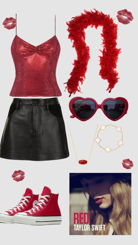 Red eras tour outfit Taylor Swift Red Eras Outfit, Taylor Swift Eras Red Outfit, Red Tv Eras Tour Outfit, Red Taylor Outfits, Taylor Swift Outfits Concert Red, Red Ears Tour Outfit, Ear Tour Outfit Ideas, Red Concert Outfit Taylor Swift, Taylor Swift Concert Outfit Eras Tour Red