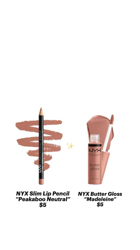 Lip Liner Nyx Pencil, Nyx Peekaboo Neutral Lip Liner, Nyx Lip Liner And Butter Gloss Combo, Peekaboo Neutral Lip Liner, Nyx Nude Lip Combo, Pink Nude Lip Combo, Best Nude Lip Combo, Lip Combos Drugstore, Matte Lip Combo