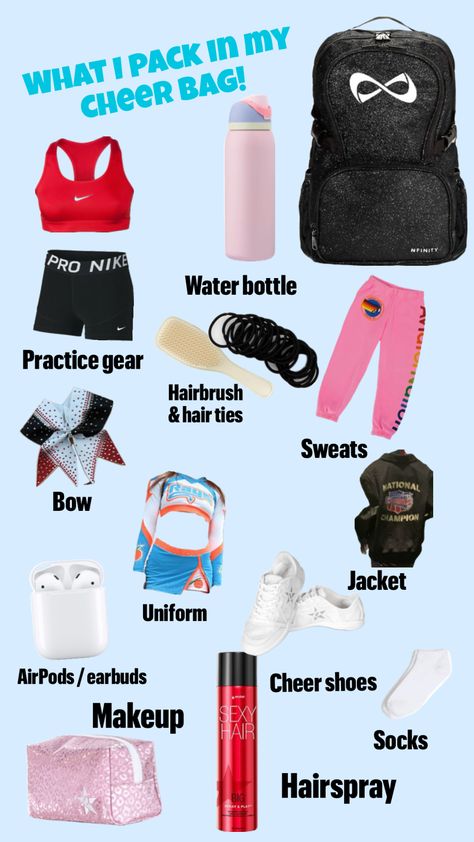 #cheer #competition #comp #preppy #cheerleading #cheerleader #cheerbag #cheerpractice Things For Cheerleaders, Cheer Competition Must Haves, Things To Have In Your Cheer Bag, What To Bring To Cheer Practice, Competition Cheer Bag Essentials, Cheerleading Bag Essentials, What To Put In Cheer Bag, What To Put In Your Cheer Bag, Cheerleader Gifts For Team