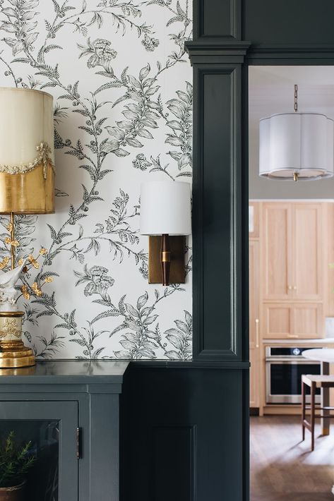 The Madison — Jean Stoffer Design Wallpaper Nook, Colonial Wallpaper, Entryway Closet Makeover, Jean Stoffer Design, Colonial Revival House, Jean Stoffer, Moody Wallpaper, Accent Ceiling, Dining Room Wainscoting