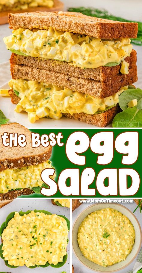 The BEST Egg Salad recipe! This creamy, dreamy egg salad is just as good by itself as it is on a sandwich. Light and bright flavors, ultra creamy and loaded with flavor, this egg salad is sure to elevate your lunch game! | MomOnTimeout.com Egg Salad Sliders, Best Egg Salad Sandwich Recipe, Classic Egg Salad Sandwich, Classic Egg Salad Recipe, Egg Salad Sandwich Recipe, Best Egg Salad Recipe, Ww Food, Classic Egg Salad, Easy Egg Salad