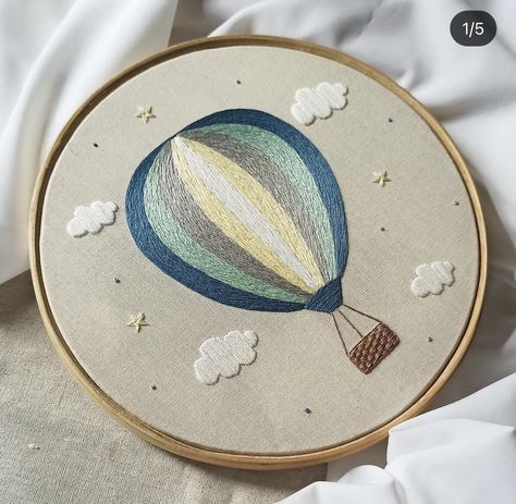 Hot Air Balloon Embroidery, Air Balloon Embroidery, Balloon Embroidery, Nursery Embroidery, Embroidery Illustration, Embroidered Birds, Feather Embroidery, Cushion Embroidery, Diy Bag Designs