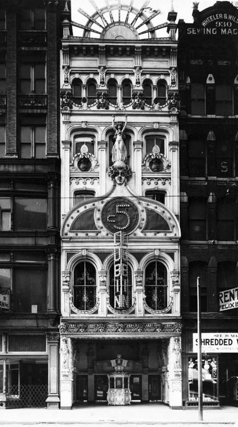 Lubin Nickelodeon on Chestnut Street, Philadelphia, PA., circa 1907. Siegmund Lubin built and ran his own nickelodeons to show his films. The lavishly ornate Lubin nickelodeon on Chestnut Street was a giant step up from the makeshift theaters in which motion picture films were first shown just a few years before.  Credit: Library Company of Philadelphia Candela Obscura, Philadelphia History, Historic Philadelphia, Eastern State Penitentiary, Philadelphia Art, Vintage Philadelphia, American Continent, Movie Theaters, Center City