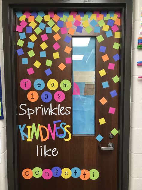 Scatter Kindness Like Confetti, Sprinkle Kindness Like Confetti Bulletin Board, Confetti Door Decoration, Sprinkle Kindness Bulletin Board, Spread Kindness Like Confetti, Classroom Highschool, Kindness Door, Sprinkle Kindness Like Confetti, Preschool Door Decorations