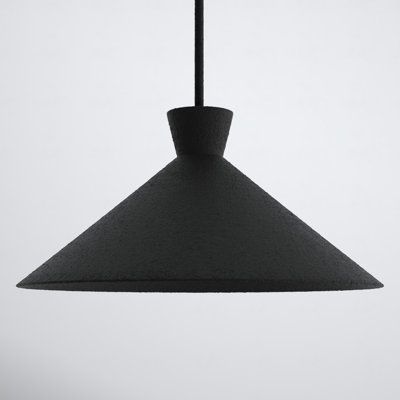 A modern shape and eye-catching contours make the Lamborn metal pendant a standout style. The trendy tapered metal accent is complemented by the textured black finish, adding dimension to the simple yet striking silhouette. | Joss & Main Lamborn 1 - Light Cone Pendant Metal in Black | 9 H x 17.75 W in | Wayfair Black Pendant Light, Curtain Accessories, Black Pendant, Kitchen Islands, Metal Pendant, Sloped Ceiling, Light Pendant, Joss And Main, Metallic Accents