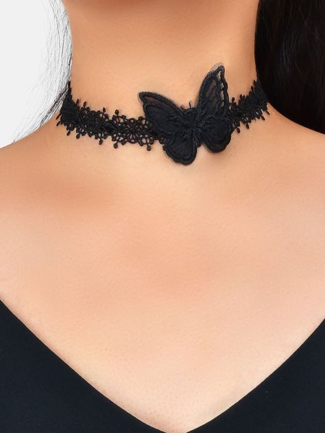 Black Fashionable Collar  Lace  Chokers Embellished   Jewelry Jewelry Accessories Necklaces Choker, Black Butterfly Accessories, Headpiece Accessories, Black Lace Choker, Embellished Fashion, Butterfly Decor, Princess Jewelry, Lace Choker, Gothic Accessories