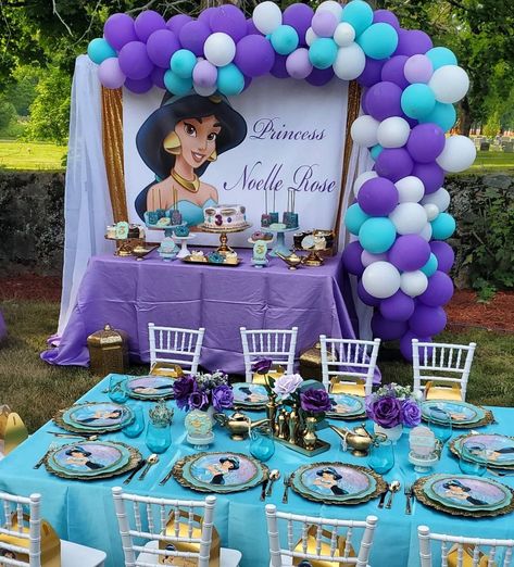 Princess Jasmine Birthday Party Diy, Princess Jasmine Birthday Decorations, Princess Jasmine Decorations, Princess Jasmine Baby Shower Theme, Princess Jasmine Cake Ideas, Princess Jasmine Birthday Party Ideas, Jasmine Birthday Party Ideas, Jasmine Diy, Princess Jasmine Cake