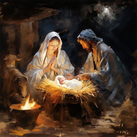 Beautiful nativity scene.  This is printed on rice paper. Nativity Scene Oil Painting, Jesus Christ Christmas Pictures, Lds Nativity Art, The Nativity Of Jesus, Christmas Christian Art, Nativity Aesthetic, Christmas Nativity Painting, Nativity Scene Painting, Nativity Paintings