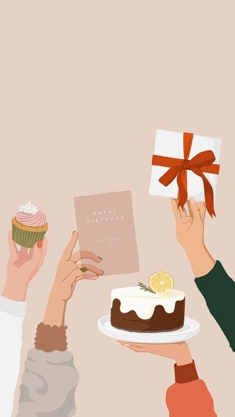 Happy Birthday Phone Wallpaper, Birthday Cake Illustration, Celebration Illustration, Happy Birthday Illustration, Birthday Party Background, Birthday Icon, Cake Illustration, Happy Birthday Art, Friends Illustration