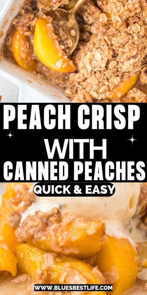 Peach Crisp With Canned Peaches, Can Peaches Recipes, Quick Oat Recipes, Peach Blueberry Crisp, Easy Peach Crisp, Fruit Crisp Recipe, Peach Filling, Peach Oatmeal, Oatmeal Crisp