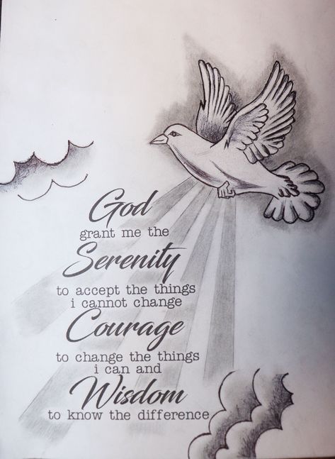 God Grant Me The Serenity Tattoo Stencil, God Grant Me The Serenity Tattoo Forearm, God Grant Me The Serenity Tattoo Women, God Grant Me The Serenity Tattoo, Rip Drawing Ideas, Dove Tattoo Stencil, Heavenly Tattoos, Dove Stencil, Serenity Prayer Tattoo Design